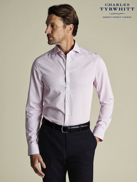 Charles Tyrwhitt Purple Slim Fit Slim Fit Non-Iron Cutaway Collar Fine Check 100% Cotton Shirt (H27816) | € 101