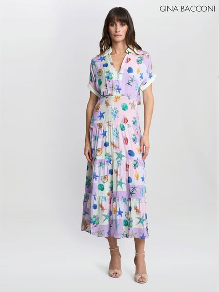 Gina Bacconi Purple Liv Seashell Print Shirt Dress (H29989) | € 466