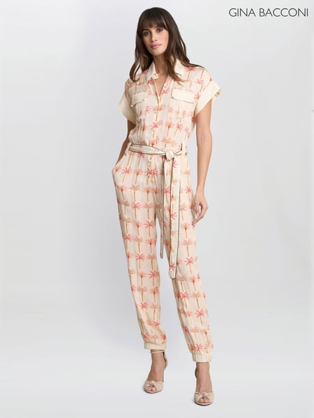 Gina Bacconi Pink Natalia Palm Tree Print Jumpsuit (H30004) | € 499