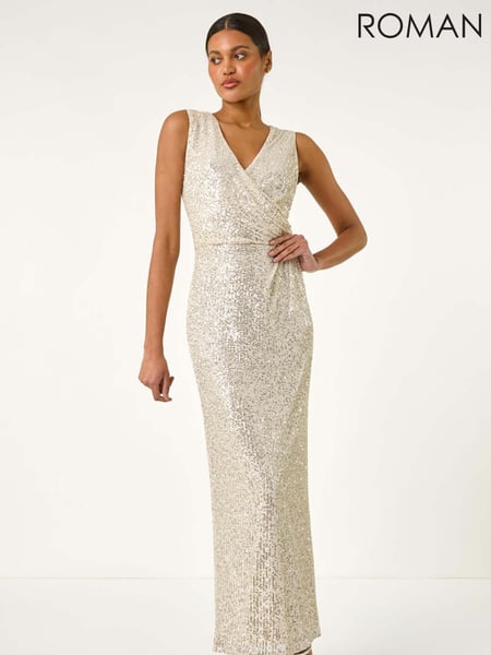Roman Metallic Sequin Side Twist Wrap Maxi Dress (H35988) | € 140