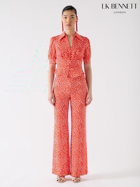 LK Bennett Red Sophie Aurora Viscose Ikat Spot Print Blouse (H36066) | € 310