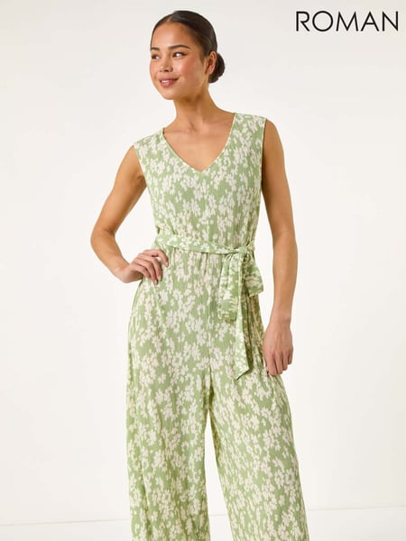 Roman Green Petite Floral Print Crinkle Crop Jumpsuit (H36190) | € 70