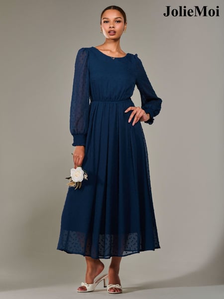 Jolie Moi Blue Long Sleeve Chiffon Midaxi Dress (H39069) | € 119