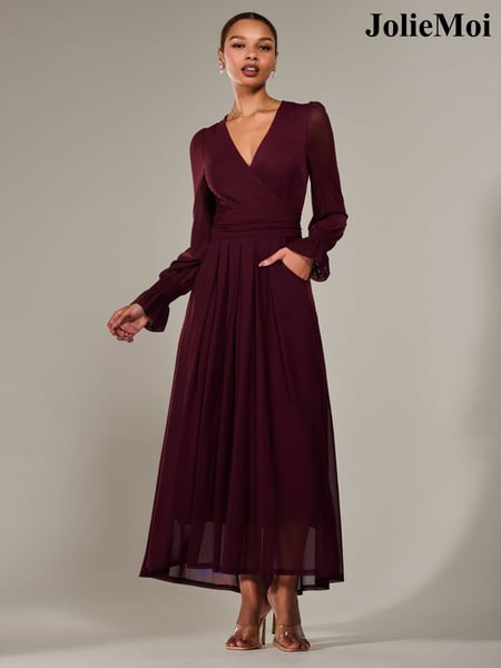 Jolie Moi Red Long Sleeve Mesh Maxi Dress (H39147) | € 148