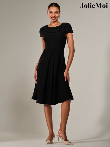 Jolie Moi Black Roll Collar Cap Sleeve Midi Dress (H39150) | € 123