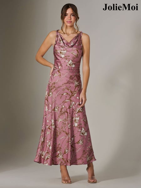 Jolie Moi Pink Twisted Shoulder Cowl Neck Midaxi Dress (H39154) | € 112