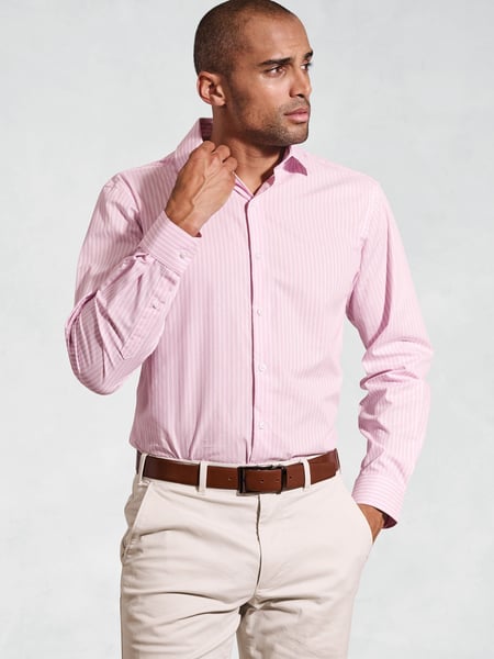 Brook Taverner Pink Dobby EOE Stripe Long Sleeve 100% Cotton Shirt (H41065) | € 78