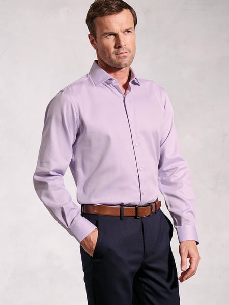 Brook Taverner Purple Dobby Texture Long Sleeve 100% Cotton Shirt (H41072) | € 78