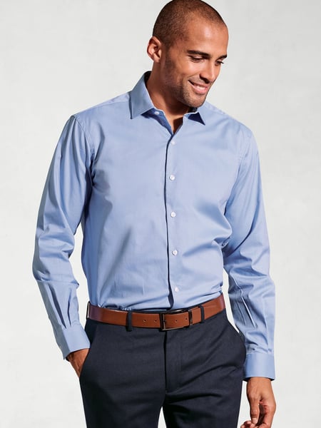 Brook Taverner Blue Herringbone Stretch Long Sleeve Shirt (H41341) | € 78