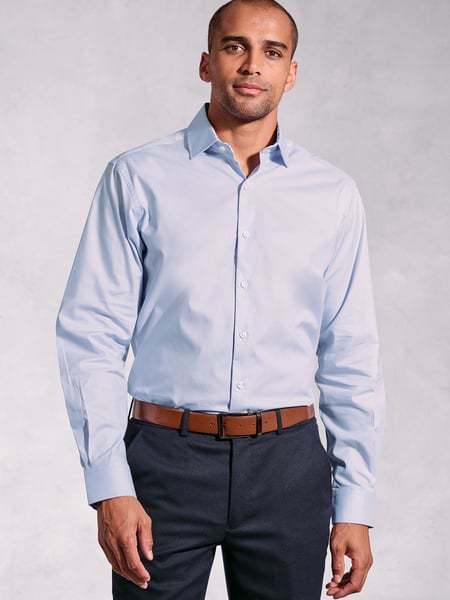 Brook Taverner Blue Herringbone Stretch Cotton Long Sleeve Shirt (H41343) | € 78