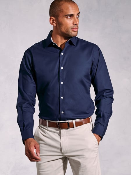 Brook Taverner Blue Herringbone Stretch Long Sleeve Shirt (H41352) | € 78