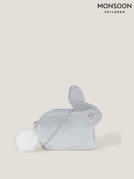 Monsoon Silver Faux Fur Pom Pom Bunny Bag (H42859) | € 23