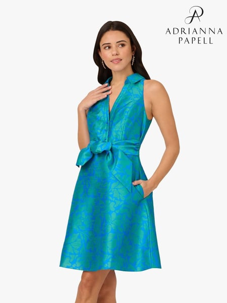 Adrianna Papell Blue Tie Front Printed Short Dress (H45402) | € 264