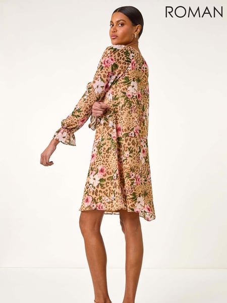 Roman Natural Floral Animal Print Frill A-Line Dress (H46071) | € 101