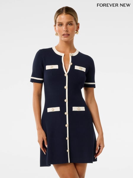 Forever New Blue Kerry Petite Contrast Knitted Mini Dress (H46668) | € 154