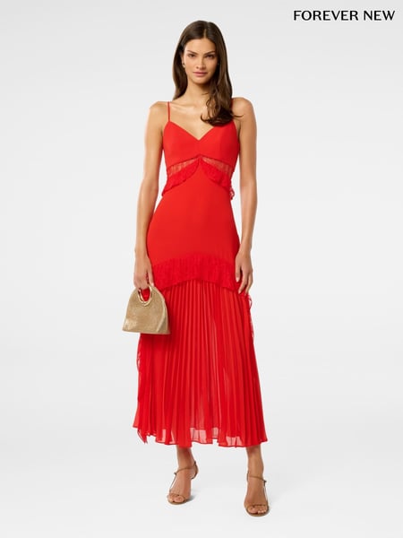 Forever New Red Lara Pleated Ruffle Maxi Dress (H46681) | € 187