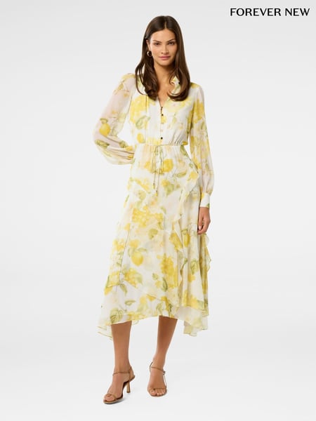 Forever New Yellow Sutton Ruffle Hem Midi Dress (H46684) | € 218