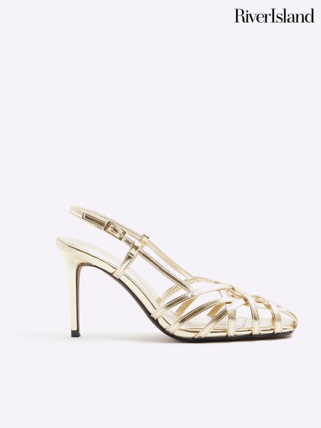 River Island Gold Caged Square Toe Heels (H47281) | € 72
