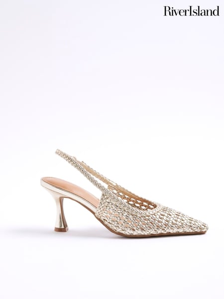 River Island Gold Woven Sling Back Heeled Court Shoes (H47300) | € 59