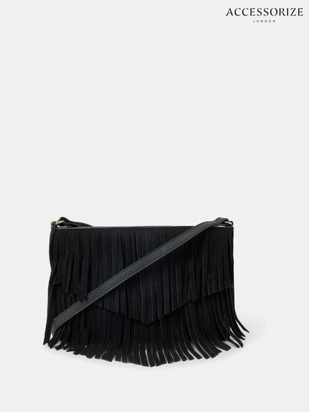 Accessorize Black Suede Fringe Cross-Body Bag (H48078) | € 55