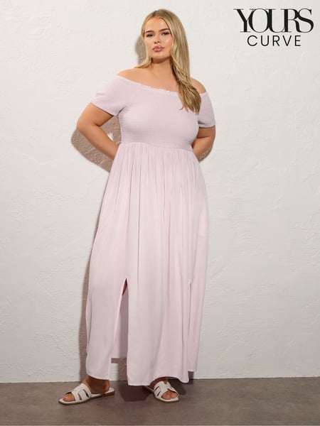 Yours Curve Pink Shirred Bardot Maxi Dress (H48309) | € 58