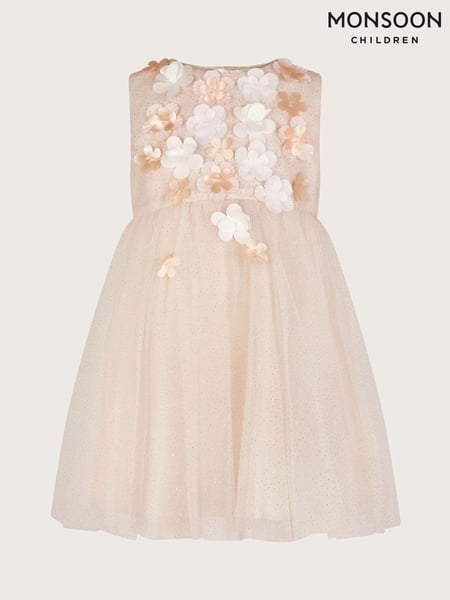 Monsoon Gold Baby Darcie 3D Flower Glitter Tulle Dress (H49289) | € 81 - € 89
