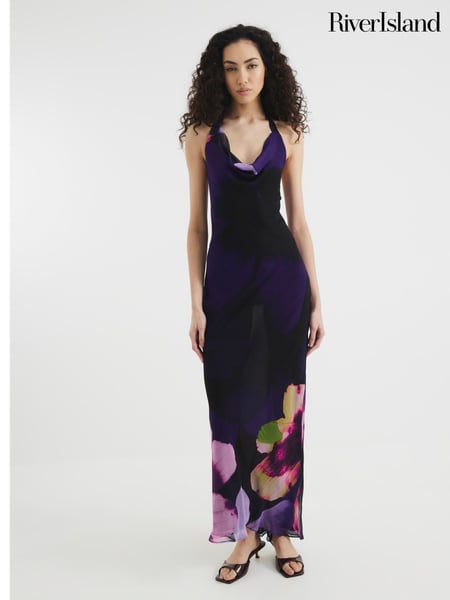 River Island Purple Halter Tie Maxi Dress (H51351) | € 80