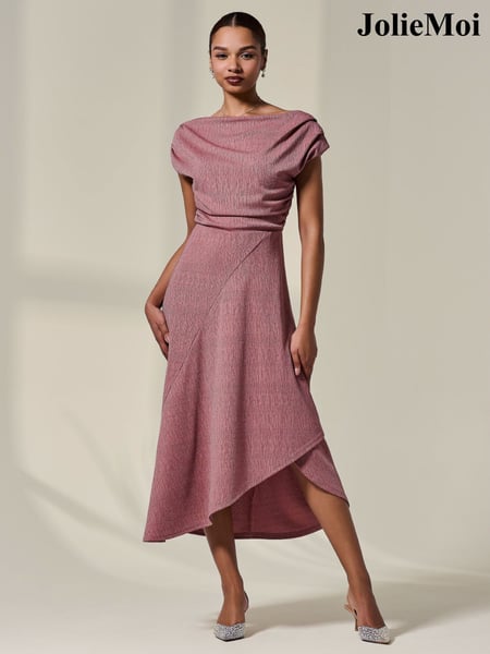 Jolie Moi Pink Asymmetric Drape Midi Dress (H51993) | € 106