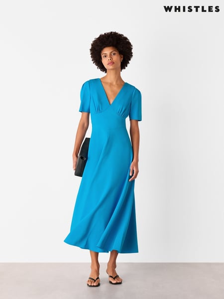 Whistles Blue Panel Detail V-Neck Maxi Dress (H52483) | € 357