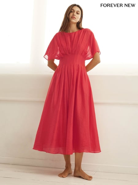 Forever New Red Eve Seam Detail Midi Dress with A Touch Of Linen (H54155) | € 187