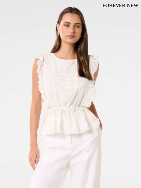 Forever New White Rose Ruffle Sleeves 100% Cotton Top (H54158) | € 78