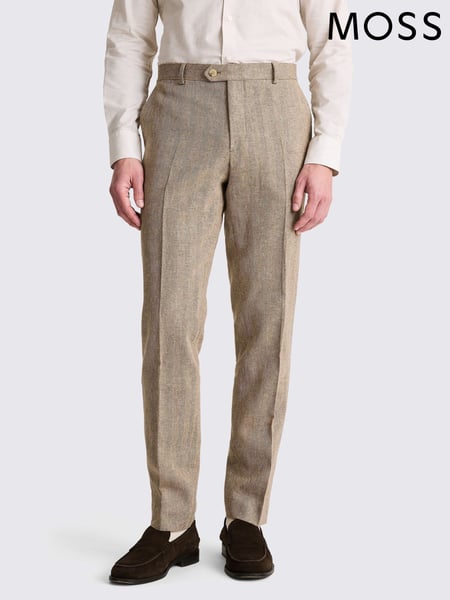 MOSS Brown Slim Fit Gold Herringbone Brown Trousers (H55273) | € 172