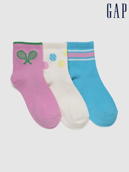 Gap Purple/White Tennis Kids 3 Pack Stretch Knit Quarter Crew Socks (H55446) | € 12