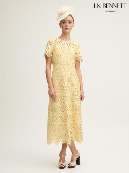 LK Bennett Yellow Georgia Italian Straw Lace Midi Dress (H56309) | € 700