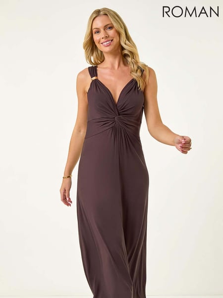 Roman Brown Petite Petite Twist Front Stretch Strappy Dress (H56413) | € 86