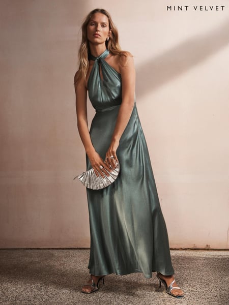 Mint Velvet Blue Satin Halter Maxi Dress (H57277) | € 296