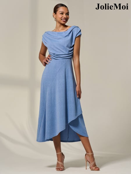 Jolie Moi Blue Asymmetric Cowl Neck Midi Dress (H58273) | € 106