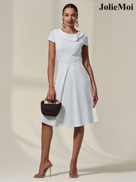 Jolie Moi White Collared Cap Sleeve Midi Dress (H58275) | € 117