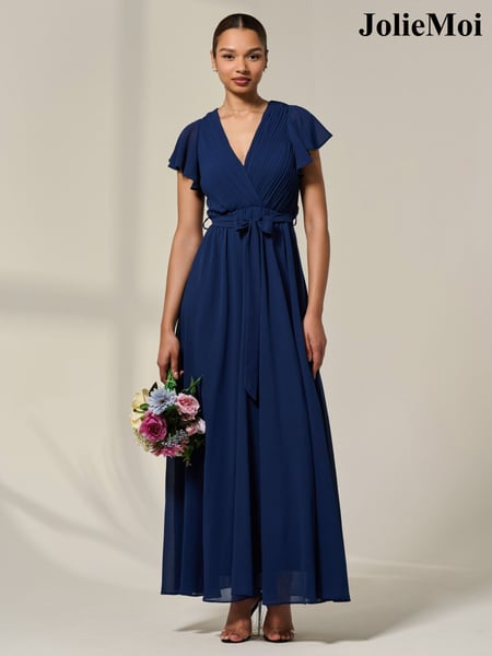 Jolie Moi Blue Chiffon Flutter Sleeve Maxi Dress (H58277) | € 122