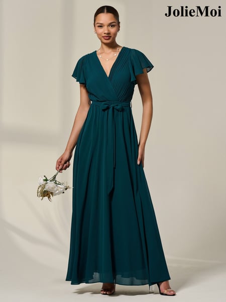 Jolie Moi Green Chiffon Flutter Sleeve Maxi Dress (H58278) | € 122