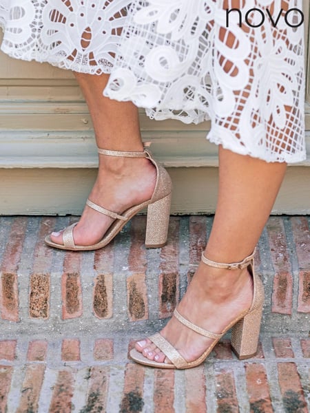 Novo Gold Regular Fit Penguin Double Strap Gliiter Heeled Sandal (K00520) | € 14