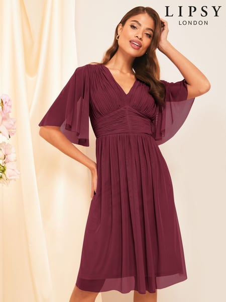 Lipsy Red Empire Short Sleeve Bridesmaid Midi Dress (K19356) | € 40