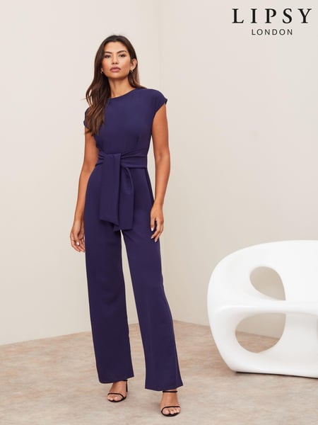 Lipsy Navy Petite Cap Sleeve Tie Front Jumpsuit (K23348) | € 35