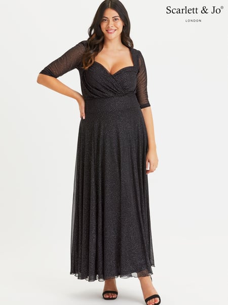 Scarlett & Jo Black Glitter Curve Elizabeth Floral Velvet Flocked Mesh Maxi Dress (K24595) | € 35