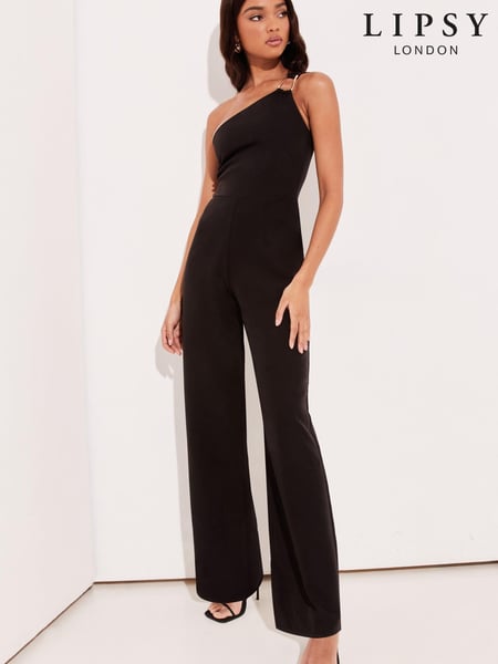 Lipsy Black One Shoulder Trim Jumpsuit (K24739) | € 39