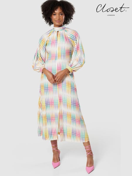 Closet Cream Multi High Neck Dress (K31130) | € 86