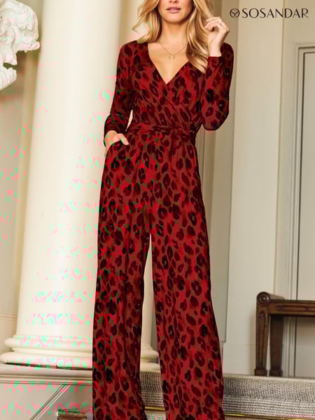 Sosandar Red Leopard Print Jersey Jumpsuit (K33805) | € 26