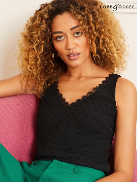 Love & Roses Black V Neck V Back Woven Vest (K34560) | € 11