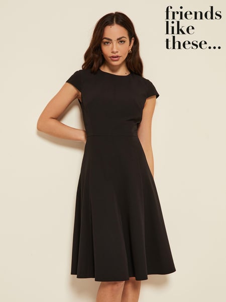 Friends Like These Black Petite Tailored Fit and Flare Short Sleeve Skater Dress (K35603) | € 34
