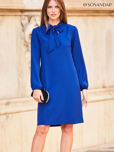 Sosandar Blue Pussybow Neck Shift Dress (K36748) | € 23